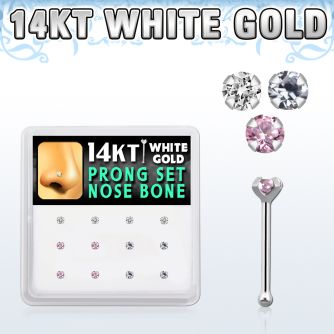 dwnb7 caja display 12 piercing nariz hueso oro blanco 14 kts 0 6mm zirconia redonda 1 5mm mayorista