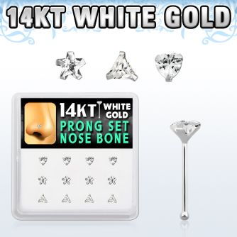 dwnb9 caja 12 piercing nariz hueso oro blanco 14 kts 0 6mm zirconia 3mm formas estrella tri corazon mayorista