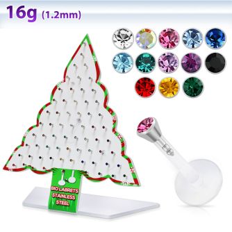 dxmas4 xmas tree display of bio flex labret w push in jewel