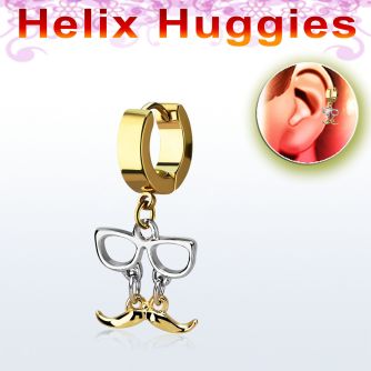 ehg507 pendiente huggie helix acero inoxidable pvd oro bigote gafas oro colgado se vende por pieza al por mayor