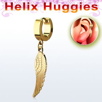 ehg584 pendiente huggie helix acero inoxidable pvd oro ala pajaro colores oro colgado se vende por pieza venta