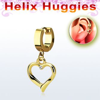 ehg666 pendiente huggie helix acero inoxidable pvd oro corazon colgado cristal claro se vende por pieza venta