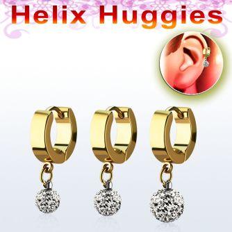 ehgfr pendiente huggie helix acero inoxidable pvd oro bola multi cristal ferido colores claros se vende por pieza distribuidor mayorista