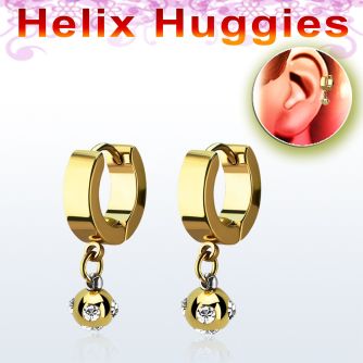 ehgmjt pendiente huggie helix acero inoxidable pvd oro bola oro multi joyas acero anodizado cristal claro se vende por pieza mayorista