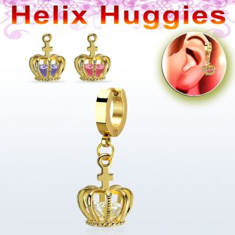 ehgz590 pendiente huggie helix acero inoxidable oro colgante corona zirconia oro & venta por mayor