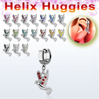 ehh550 pendiente huggie helix acero inoxidable paloma cristal se vende por pieza mayorista