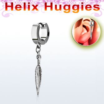 ehh583 pendiente huggie helix acero inoxidable pluma se vende por pieza distribuidor mayorista