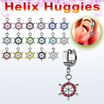 ehh633 pendiente huggie helix acero inoxidable timon barco cristal colgado se vende por pieza al por mayor