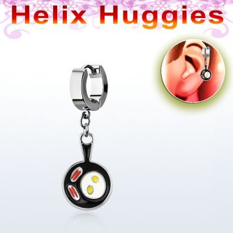 ehh646 pendiente huggie helix acero inoxidable beicon huevos sarten negra se vende por pieza distribuidor mayorista
