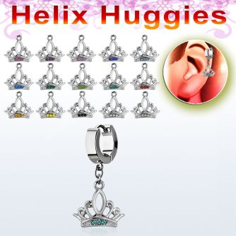ehh649 pendiente huggie helix acero inoxidable corona cristal se vende por pieza distribuidor mayorista