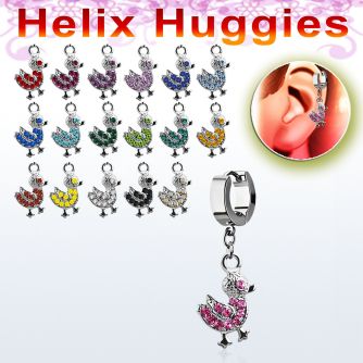 ehhdk2 pendiente huggie helix acero inoxidable pato colgado cristal se vende por pieza al por mayor