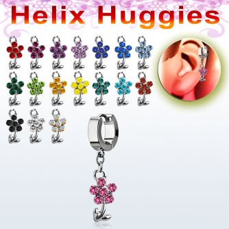 ehhfl15 pendiente huggie helix acero inoxidable flor cristal se vende por pieza al por mayor