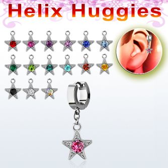 ehhsar pendiente huggie helix acero inoxidable estrella tachonada cristal redonda se vende por pieza venta