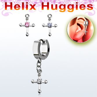 ehhz14 pendiente huggie helix acero inoxidable cruz zirconia redonda se vende por pieza distribuidor mayorista