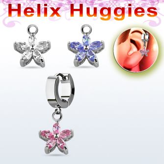 ehhz319 pendiente huggie helix acero inoxidable flor coglada petalos zirconia se vende por pieza distribuidor mayorista