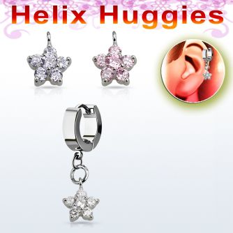 ehhz324 pendiente huggie helix acero inoxidable flor zirconia se vende por pieza venta