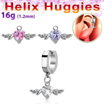 ehhz367 pendiente huggie helix acero inoxidable zirconia corazon alas se vende por pieza distribuidor
