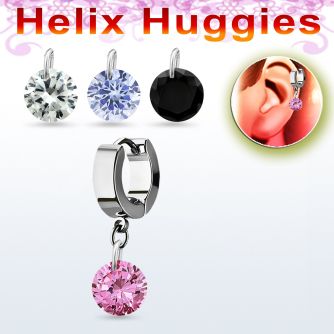ehhz407 pendiente huggie helix acero inoxidable zirconia redonda 8mm se vende por pieza distribuidor mayorista