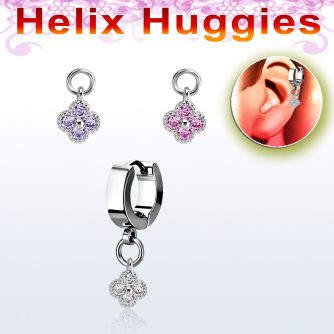 ehhz411 pendiente huggie acero inoxidable brillo espejo colgante flor zirconia plata mayorista