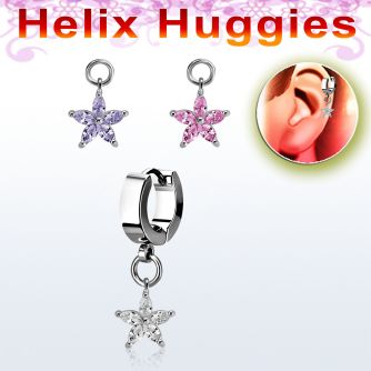 ehhz413 pendiente huggie helix acero inoxidable colgante flor zirconia plata venta