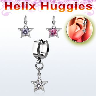 ehhz414 pendiente huggie helix acero inoxidable colgante estrella zirconia redonda medio plata al por mayor