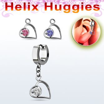 ehhz66 pendiente huggie helix acero inoxidable corazon colgado zirconia redonda se vende por pieza venta