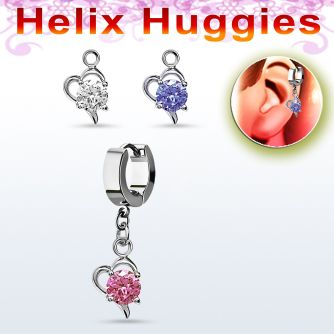 ehhz9 pendiente huggie helix acero inoxidable corazon colgado zirconia redonda se vende por pieza distribuidor mayorista