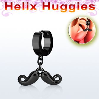 ehk518 pendiente huggie helix pvd negro colgante bigote distribuidor mayorista