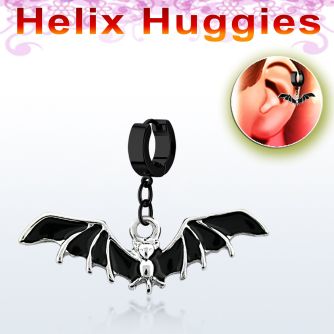 ehk569 pendiente huggie helix acero inoxidable pvd negro murcielago negro colgado se vende por pieza venta
