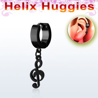 ehk709 pendiente huggie helix acero inoxidable pvd negro nota musical negro se vende por pieza al por mayor