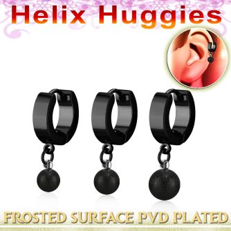 ehkfot pendiente huggie helix acero inoxidable pvd negro superficie efecto esmerilado pvd negro se vende por pieza mayorista