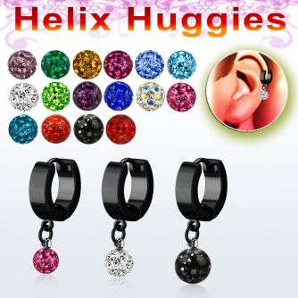 ehkfr pendiente huggie helix pvd negro colgante multi cristal ferido ball al por mayor