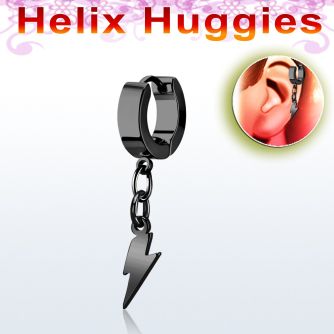 ehklit pendiente huggie helix pvd negro colgante acero liso rayo mayorista