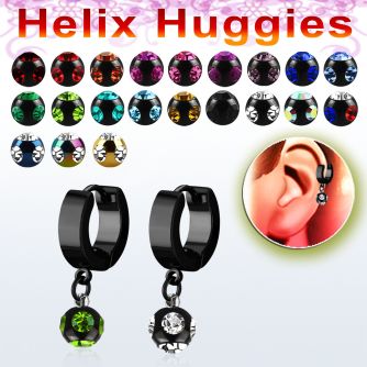 ehkmjt pendiente huggie helix acero inoxidable pvd negro bola multi joyas acero 316l anodizado negro se vende por pieza mayorista