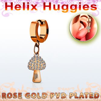 ehr764 pendiente huggie helix acero inoxidable pvd oro rosa colgante seta cristal oro rosa al por mayor