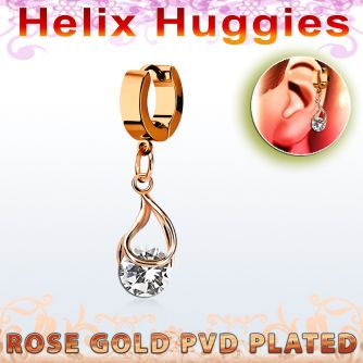 ehrz416 pendiente huggie helix acero inoxidable pvd oro rosa colgante zirconia redonda ajustada presion oro rosa venta