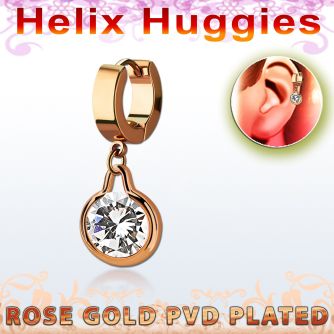 ehrz417 pendiente huggie helix acero inoxidable pvd oro rosa colgante redondo zirconia medio oro rosa al por mayor