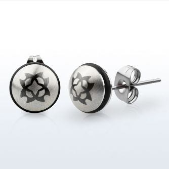 er091 pair of steel flowery star ear button studs w rubber