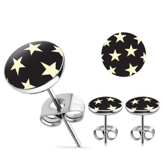er200 pair of stainless steel ear studs w stars on black