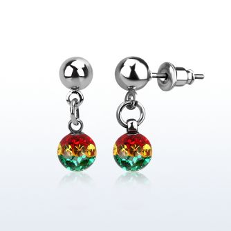 er263r piercing oreja acero quirurgico 6mm multi cristal ferido rayas color rasta vendido por pieza al por mayor