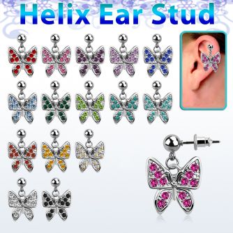 erbd3 piercing oreja helix acero quirurgico bola mariposa cristal vendido por pieza mayorista