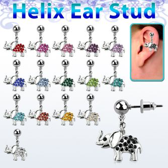 erbd467 piercing oreja helix acero quirurgico bola elefante cristal colgado ojos cristal negro mayorista