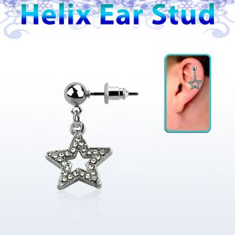 erbd488 316l steel helix ear ball stud w star w crystal rim