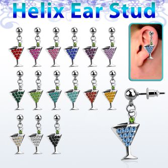 erbd4 316l steel helix ear stud ball w crystal martini glass
