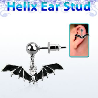 erbd569 316l steel helix ear stud ball with dangling bat