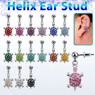 erbd574 piercing oreja helix acero quirurgico bola tortuga caparazon cristal ojos cristal vendido por pieza venta