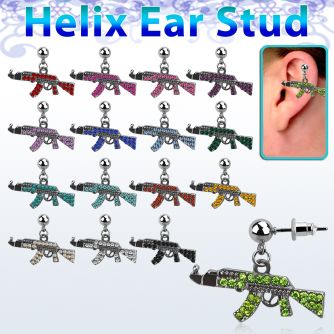 erbd631 316l steel helix ear ball stud w black miniature dangle