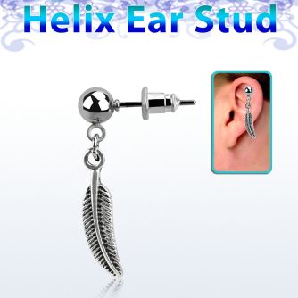 erbd638 316l steel helix ear ball stud w dangling feather