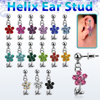 erbd6 piercing oreja helix acero quirurgico bola flor cristal vendido por pieza al por mayor