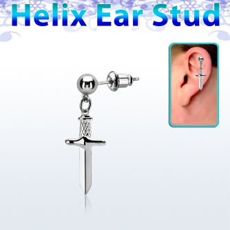 erbd768 piercing oreja tipo helix acero quirurgico bola colgante liso punal colgante laton chapado plata